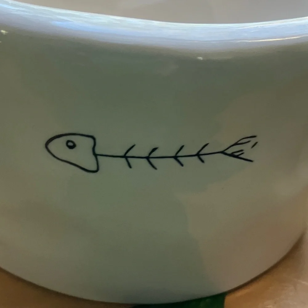 Rae Dunn White Cat Bowls with Fish Design